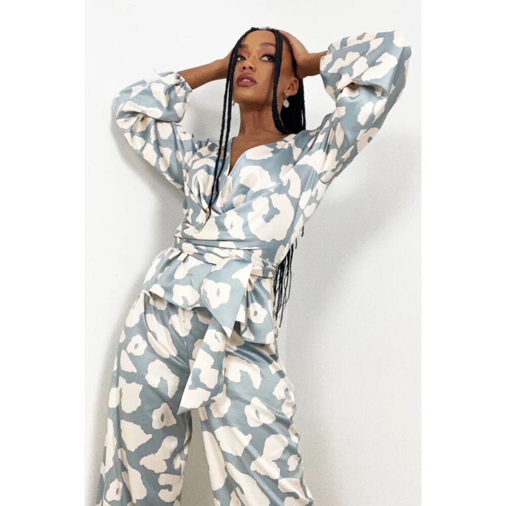 Never Fully Dressed Copenhagen Leopard Mint Sage Green Satin Set